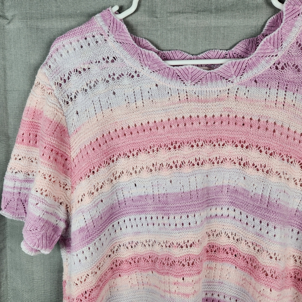 Nanette Lepore Pink and Purple Crew Neck Sweater